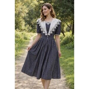 Vtg 80s Gunne Sax Jessica McClintock Dress Sz 5 Floral Lace Cottage  Prairie Bib